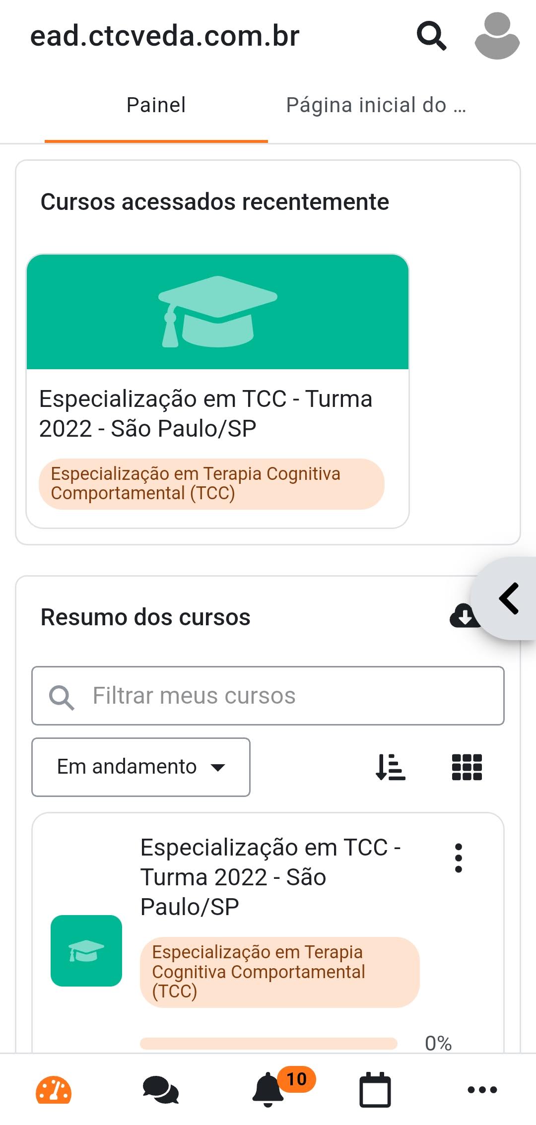 Sucesso na entrada do moodle.